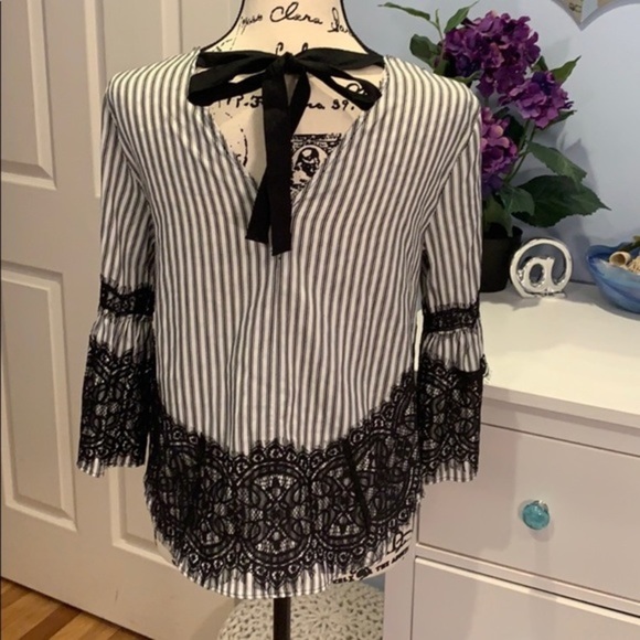 Zara Vertical Stripe Bell Sleeve Top NEW! - Picture 6 of 9